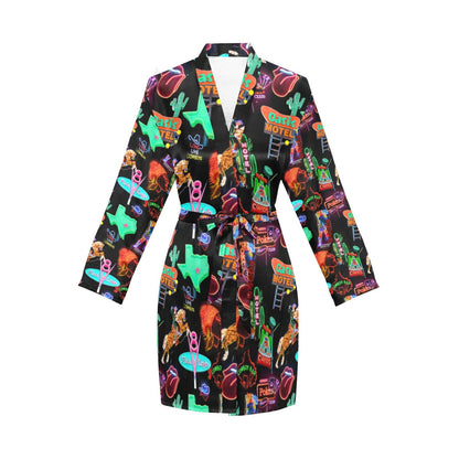 Vegas Neon Women's Long Sleeve Belted Satin Feel Dressing Lounge Robe by Baha Ranch Western Wear