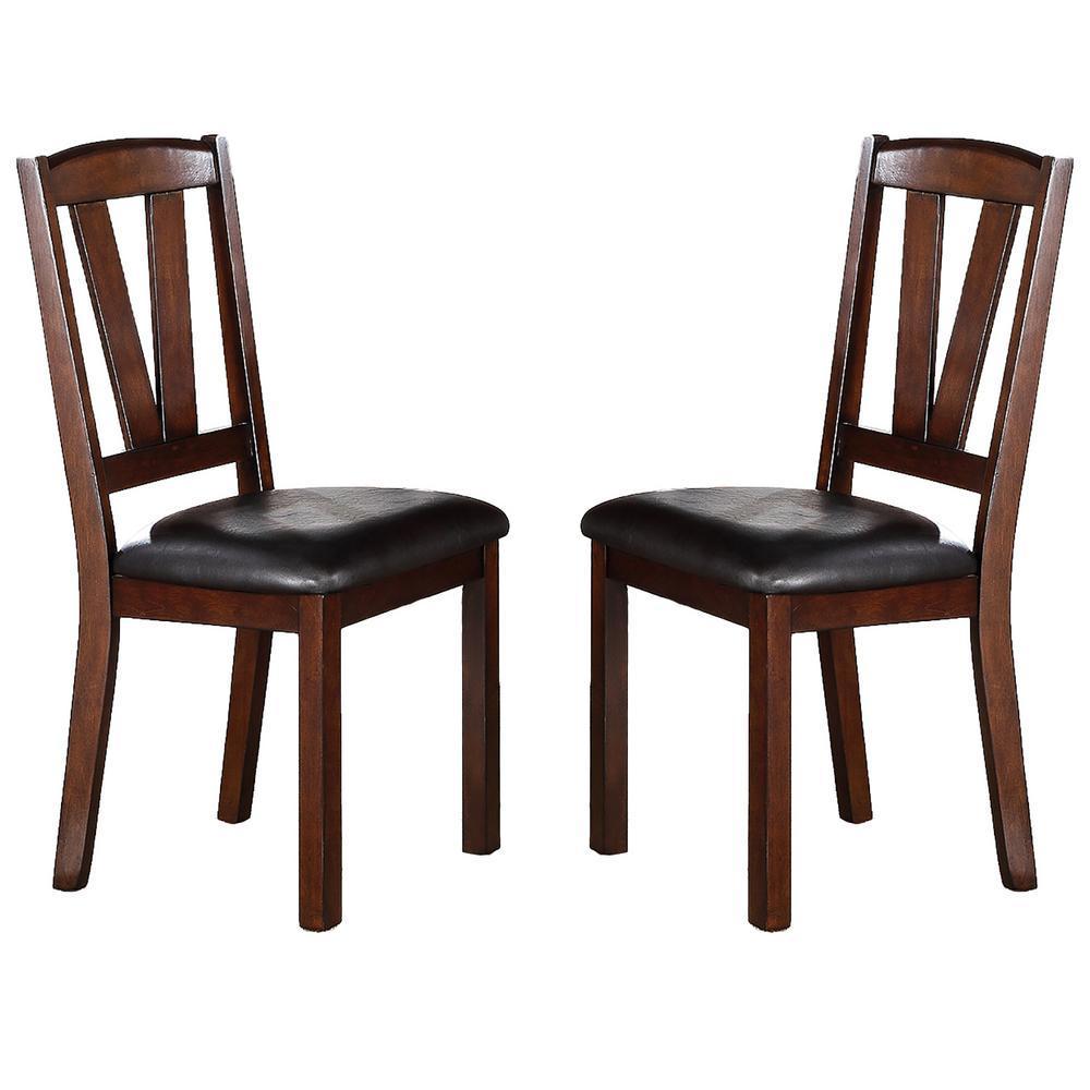 Dark Walnut Wood Framed Back Set of 2 Dining Chairs Breakfast Kitchen Cushion Seats