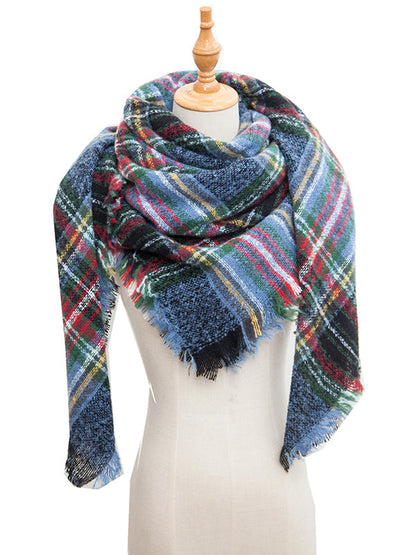 Triangle Fringed Keep Warm Plaid Shawl&Scarf by migunica