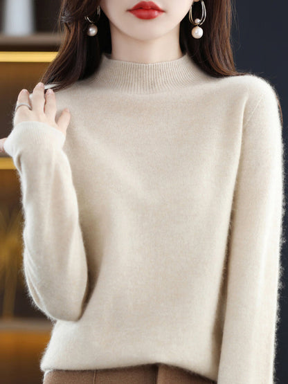 Office Long Sleeves Solid Color High-Neck Sweater Tops Pullovers by migunica