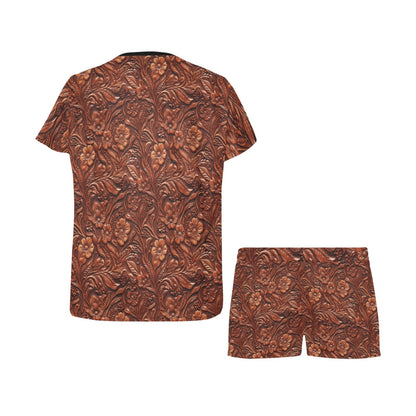 Leather Floral Print Women's Western Top and Shorts Pajama Set by Baha Ranch Western Wear