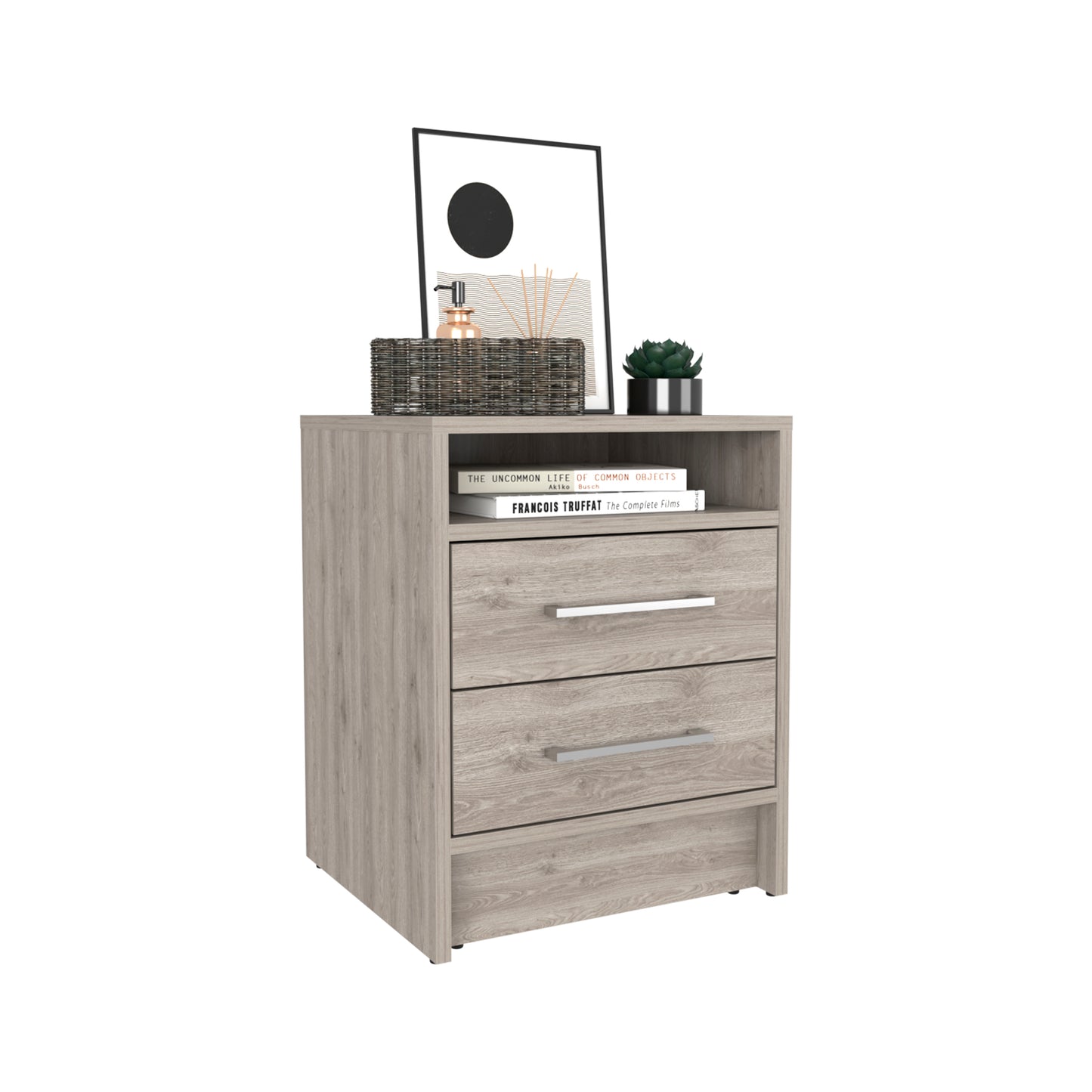 Nightstand Cartiz, Two Drawers, Light Gray Finish