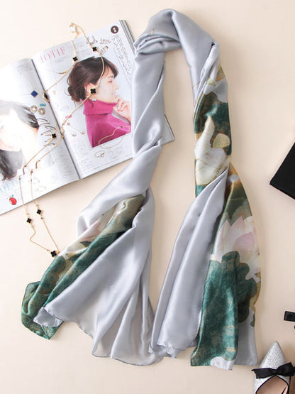 Vintage Floral Printed Silk Imitation Shawl&Scarf by migunica