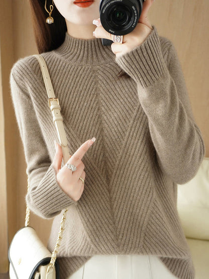 Urban Long Sleeves Solid Color Half Turtleneck Sweater Tops by migunica