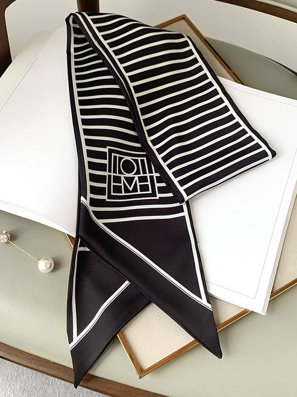 Urban Contrast Color Striped Printed Silk Imitation Scarf by migunica