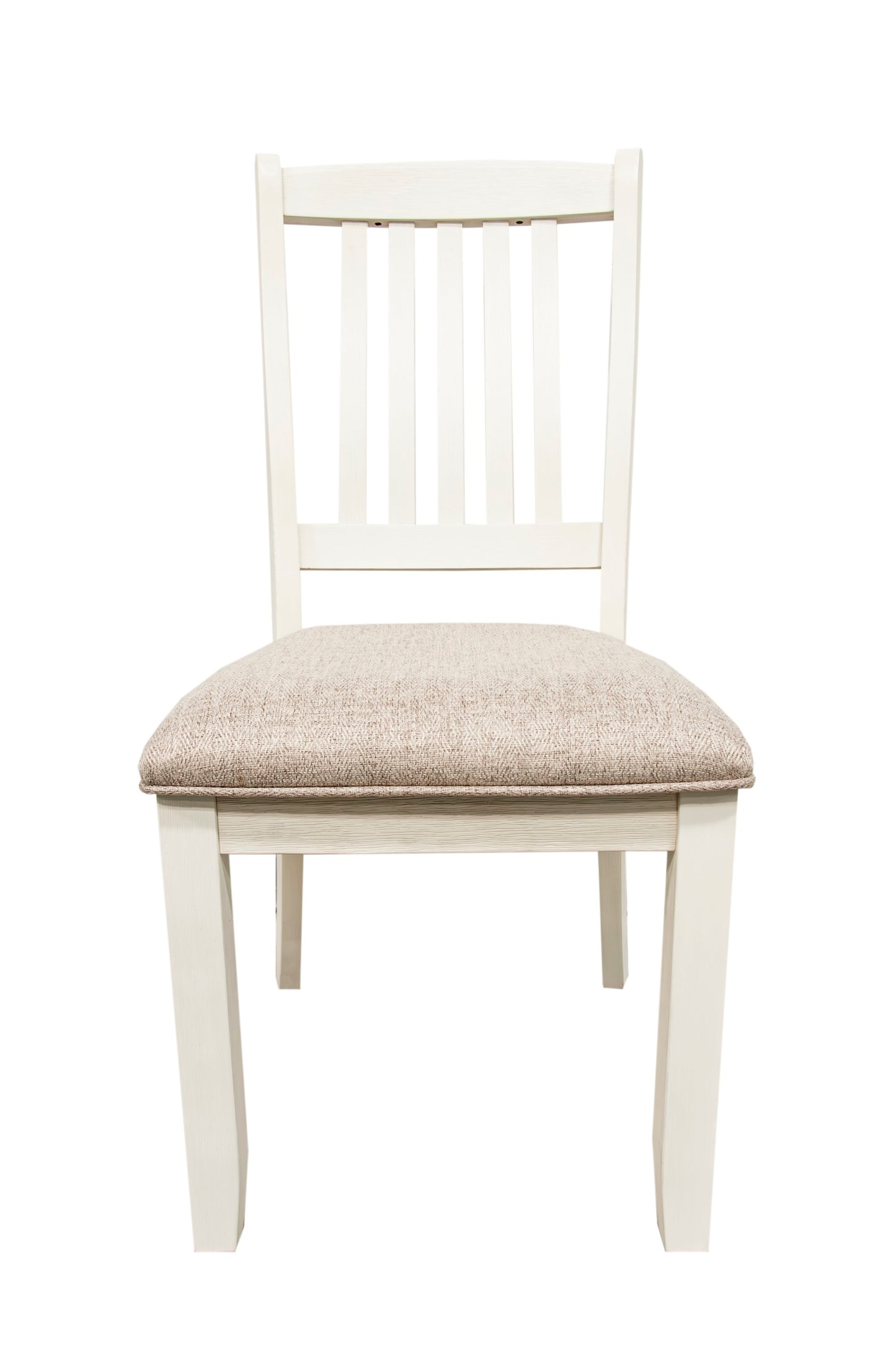 White Classic 2pcs Dining Chairs Set Rubberwood Beige Fabric Cushion Seats Slats Backs Dining Room Furniture Side Chair