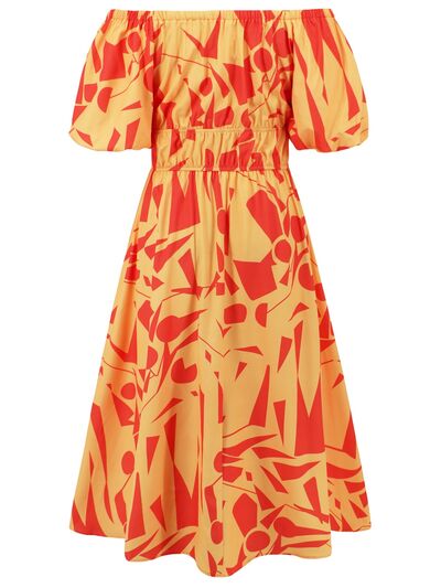 Printed Off-Shoulder Balloon Sleeve Dress by BlakWardrob