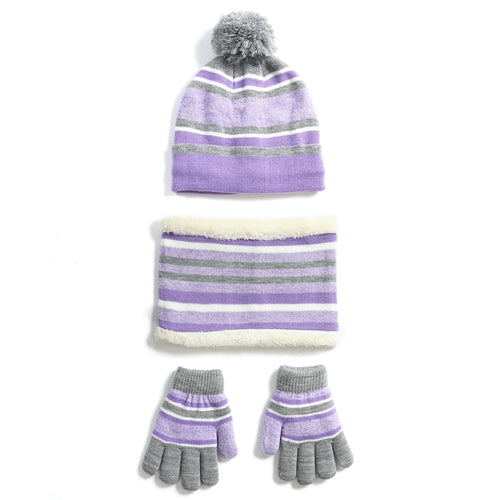 Winter Kids Knitted Hat Scarf Gloves 3Pcs Boys Girls Winter Warm Beanie Hat and Glove Scarf Set Beanie Neck Warmer Mittens for 4-7-Year-Old Kids - Purple by VYSN