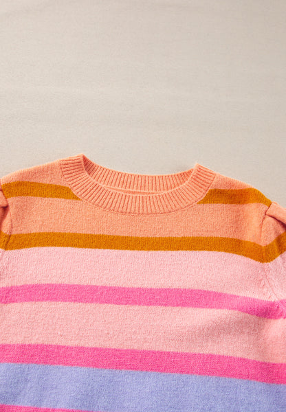 Striped Round Neck Half Sleeve Sweater