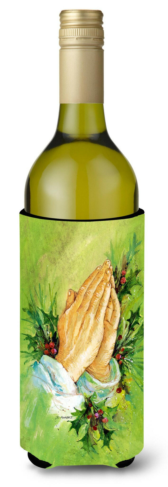 Praying Hangs with Holly Leaves Wine Bottle Beverage Insulator Hugger AAH5985LITERK by Caroline's Treasures