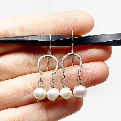 Lucky Horseshoe Pearl Drop Earrings by Jennifer Cervelli Jewelry