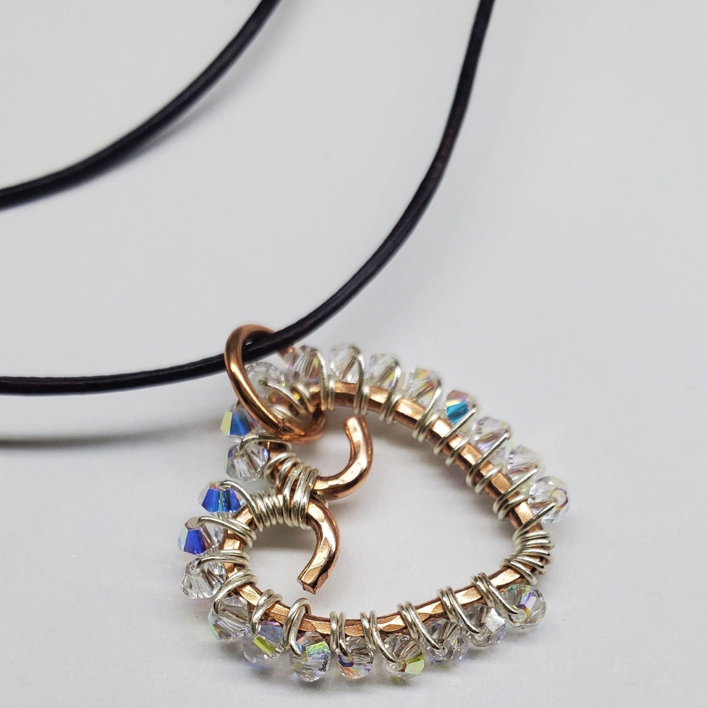 Wire Wrapped Open Heart Crystal Necklace by Alexa Martha Designs