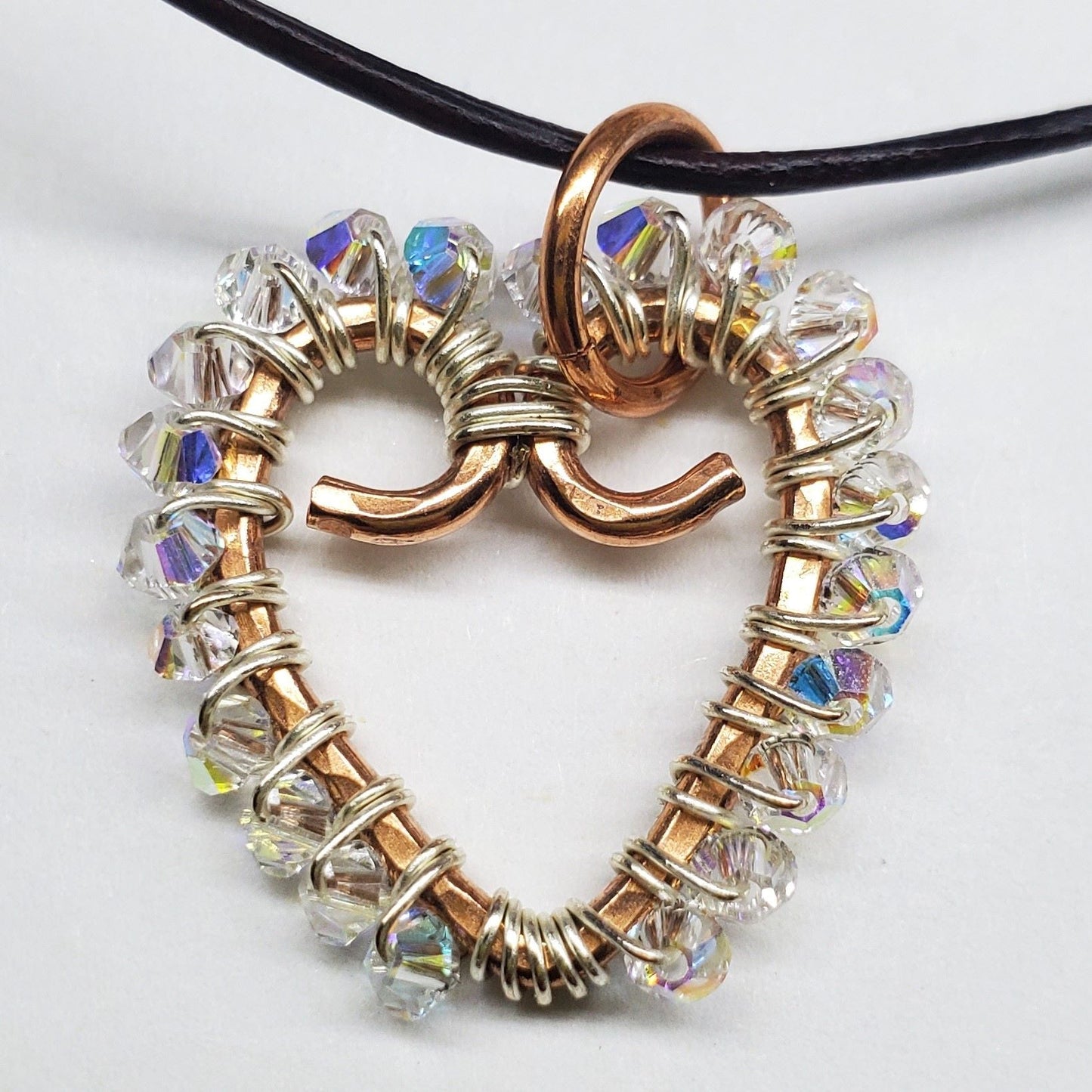 Wire Wrapped Open Heart Crystal Necklace by Alexa Martha Designs