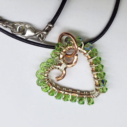 Wire Wrapped Open Heart Crystal Necklace by Alexa Martha Designs