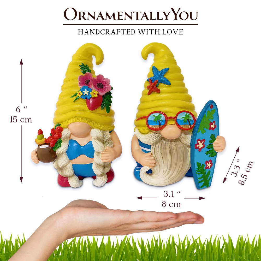 Tropical Beach Gnome Duo Figurine Set, Cute 6" Summer Decoration Garden Statue by OrnamentallyYou