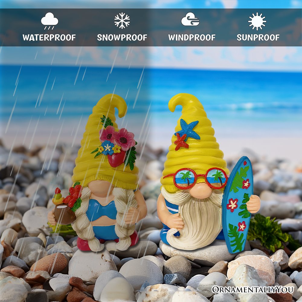 Tropical Beach Gnome Duo Figurine Set, Cute 6" Summer Decoration Garden Statue by OrnamentallyYou