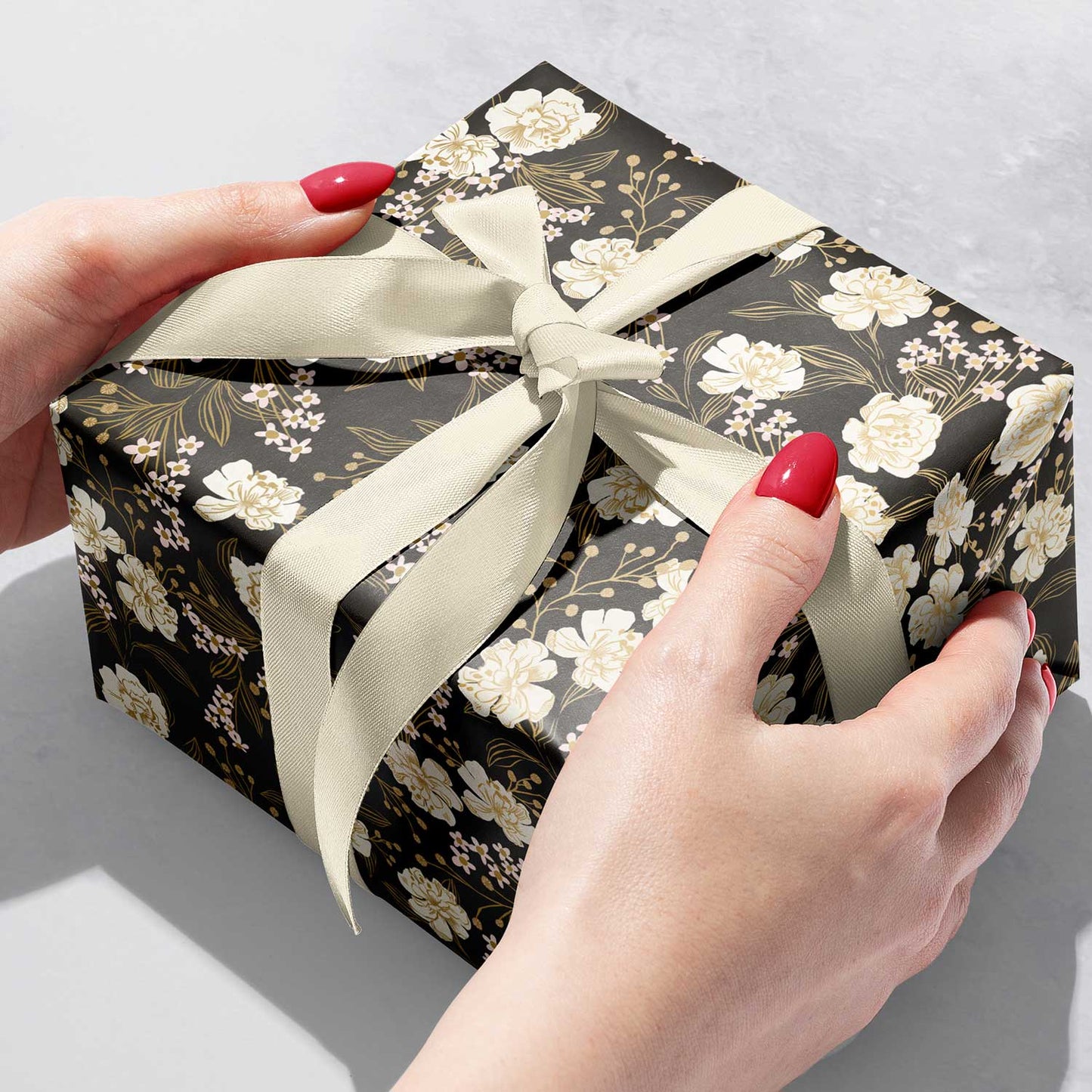 Retro Floral Charcoal Gift Wrap by Present Paper