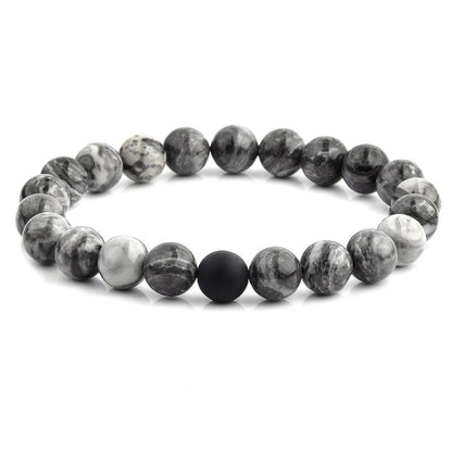 POLISHED 10MM NATURAL STONE BEAD STRETCH BRACELET - JASPER by Fashion Hut Jewelry