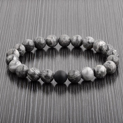 POLISHED 10MM NATURAL STONE BEAD STRETCH BRACELET - JASPER by Fashion Hut Jewelry