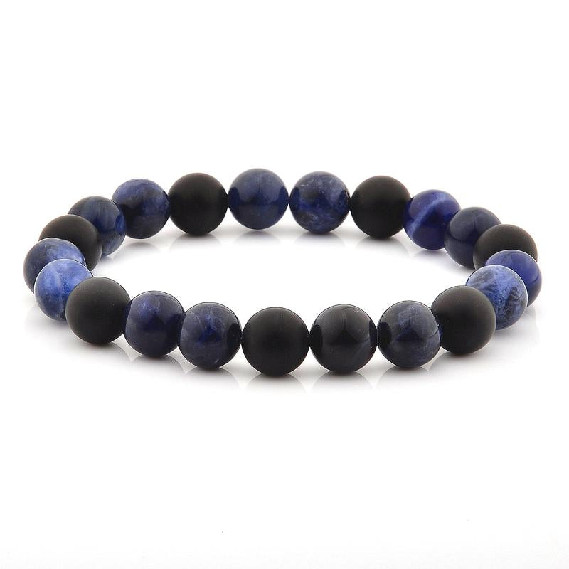 SODALITE AND MATTE ONYX STONE BEADED STRETCH BRACELET (10MM) by Fashion Hut Jewelry