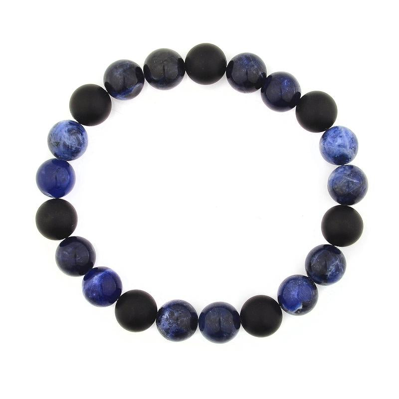 SODALITE AND MATTE ONYX STONE BEADED STRETCH BRACELET (10MM) by Fashion Hut Jewelry