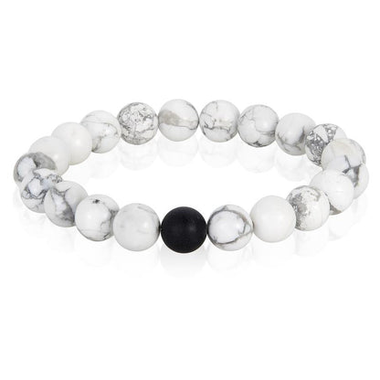 POLISHED 10MM NATURAL STONE BEAD STRETCH BRACELET - HOWLITE by Fashion Hut Jewelry