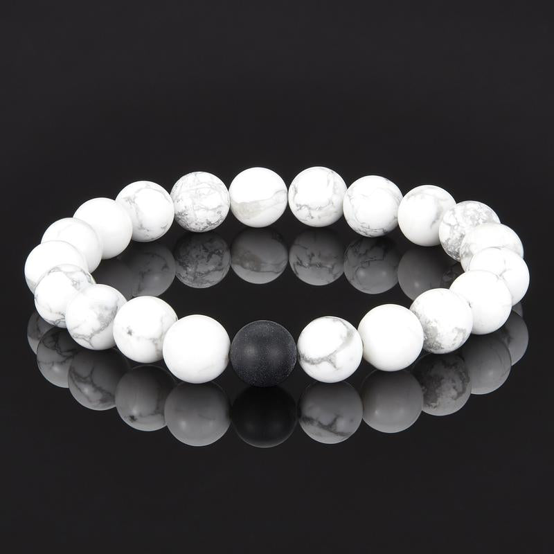 POLISHED 10MM NATURAL STONE BEAD STRETCH BRACELET - HOWLITE by Fashion Hut Jewelry