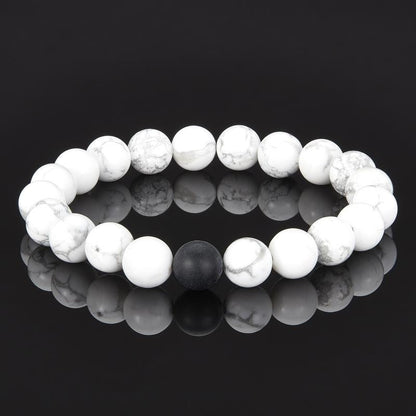 POLISHED 10MM NATURAL STONE BEAD STRETCH BRACELET - HOWLITE by Fashion Hut Jewelry