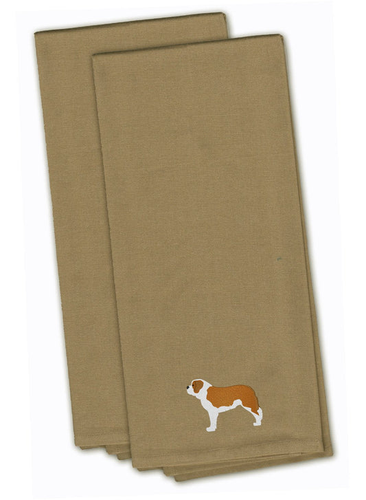 Saint Bernard Tan Embroidered Kitchen Towel Set of 2 BB3476TNTWE by Caroline's Treasures