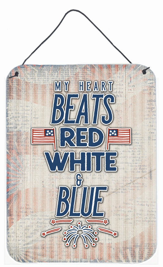 My Heart Beats Red White and Blue Wall or Door Hanging Prints BB5445DS1216 by Caroline's Treasures