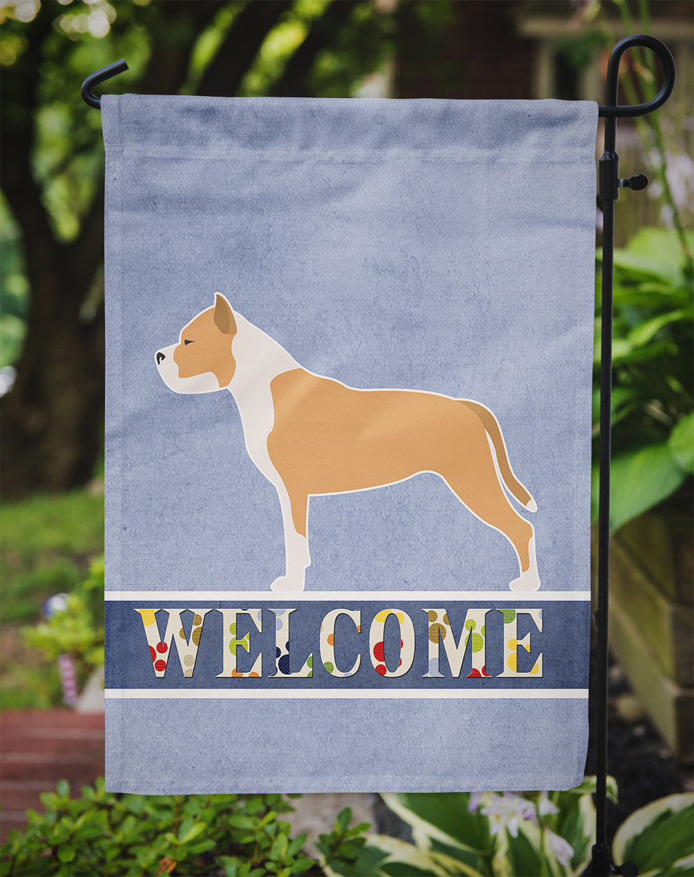 Staffordshire Bull Terrier Welcome Flag Garden Size BB5558GF by Caroline's Treasures