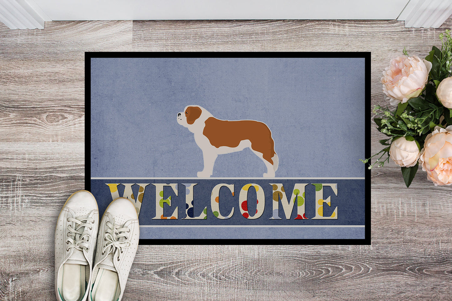 Saint Bernard Welcome Indoor or Outdoor Mat 18x27 BB5580MAT by Caroline's Treasures