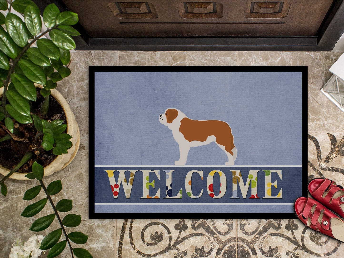 Saint Bernard Welcome Indoor or Outdoor Mat 18x27 BB5580MAT by Caroline's Treasures