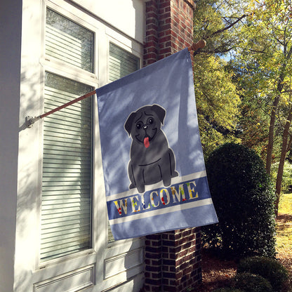 Pug Black Welcome Flag Canvas House Size BB5587CHF by Caroline's Treasures