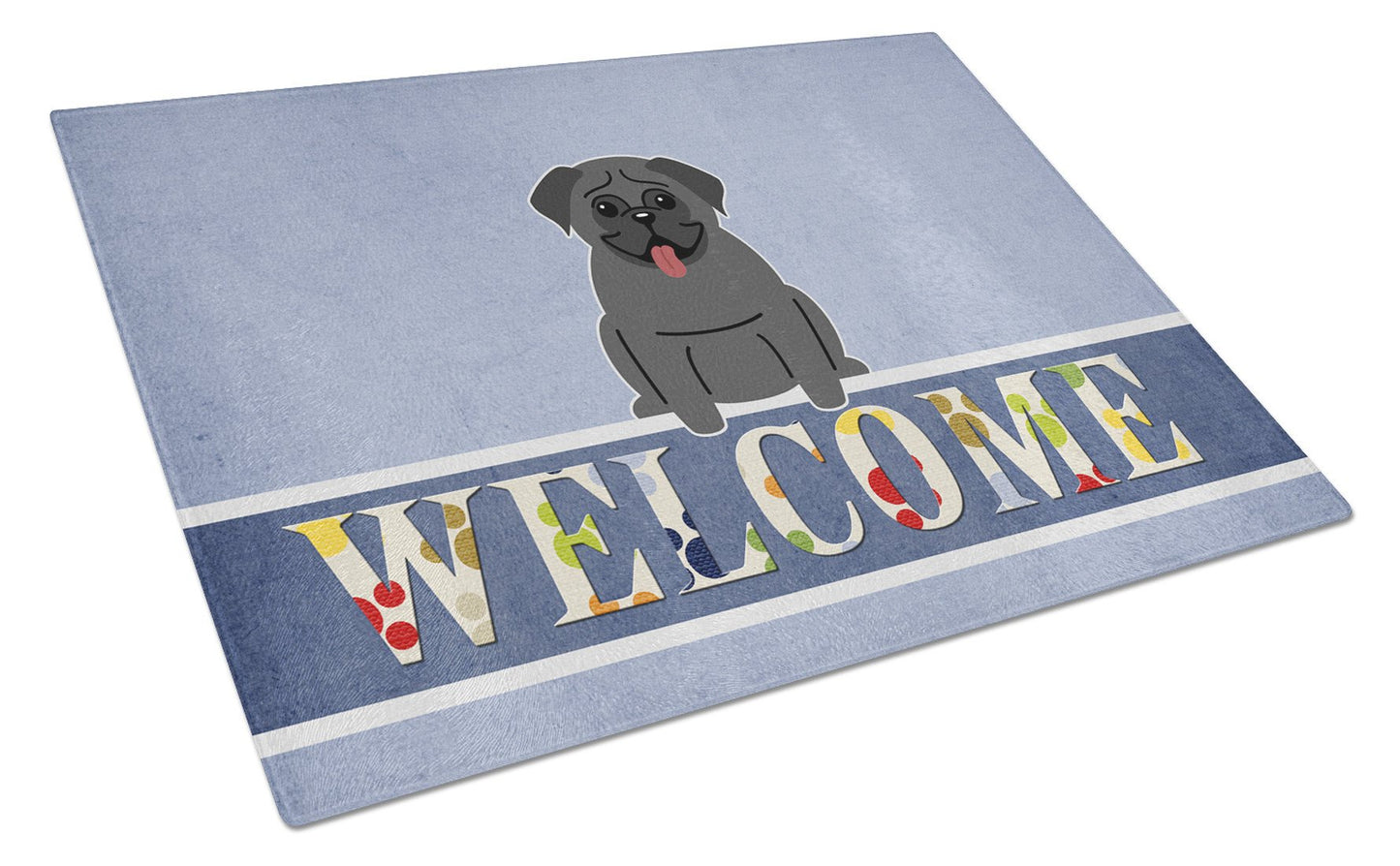 Pug Black Welcome Glass Cutting Board Large BB5587LCB by Caroline's Treasures