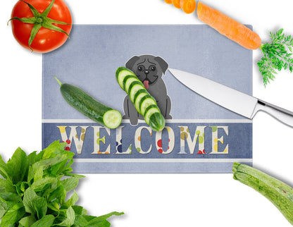 Pug Black Welcome Glass Cutting Board Large BB5587LCB by Caroline's Treasures