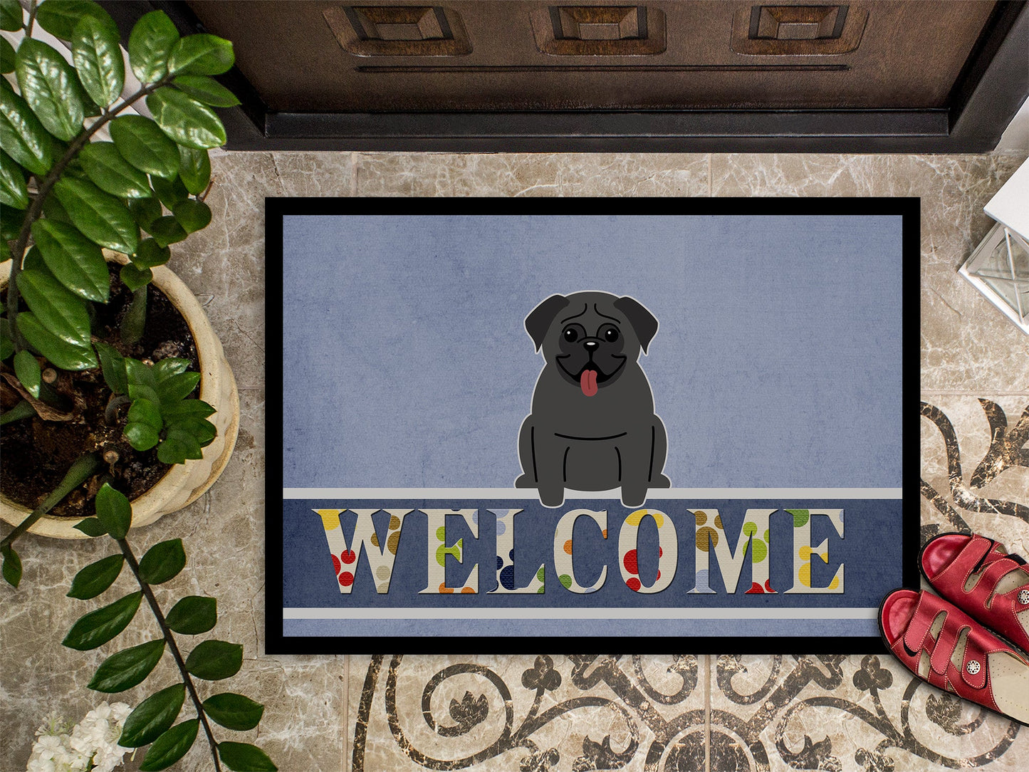 Pug Black Welcome Indoor or Outdoor Mat 18x27 BB5587MAT by Caroline's Treasures