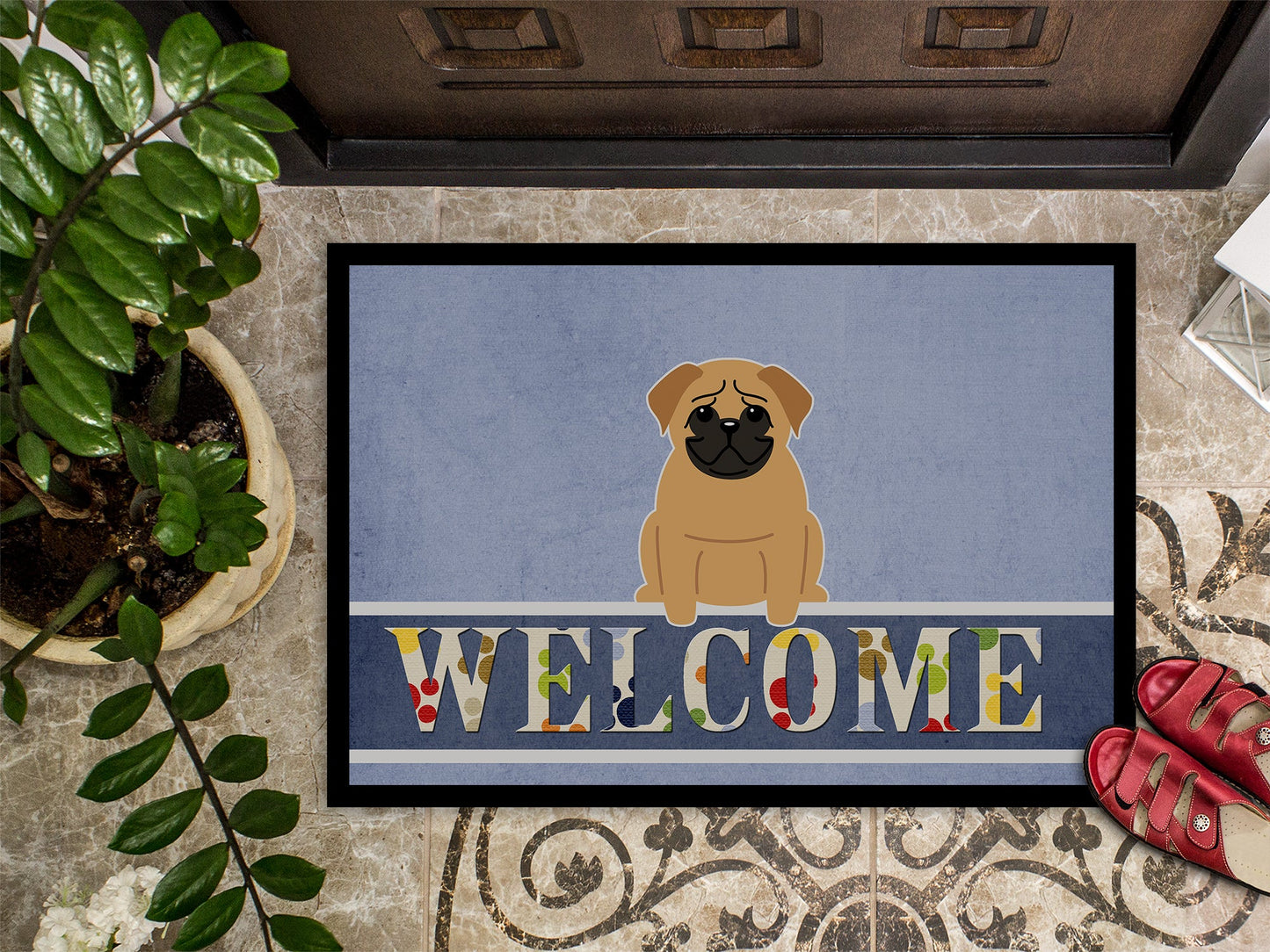 Pug Brown Welcome Indoor or Outdoor Mat 18x27 BB5588MAT by Caroline's Treasures