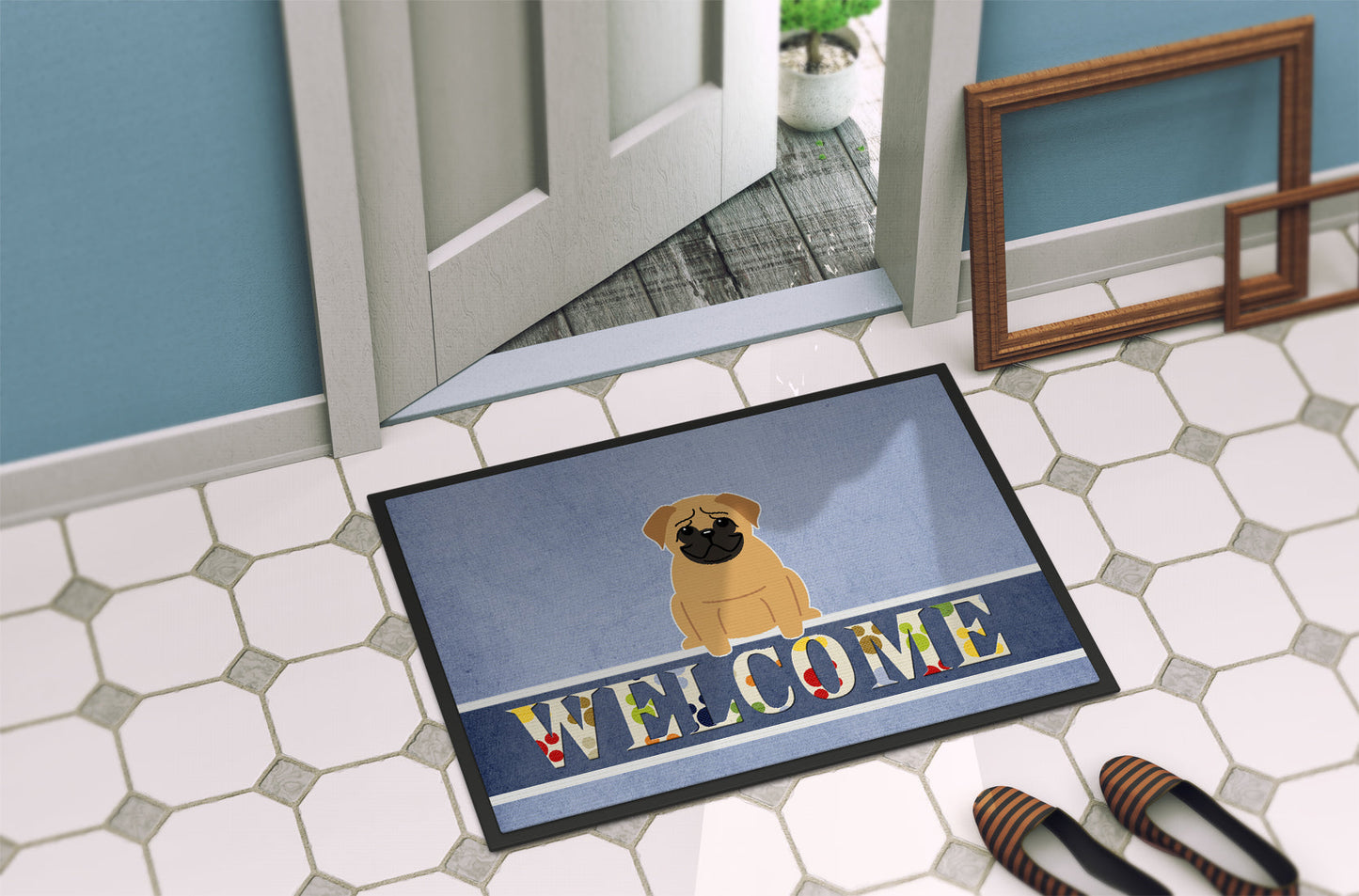 Pug Brown Welcome Indoor or Outdoor Mat 18x27 BB5588MAT by Caroline's Treasures