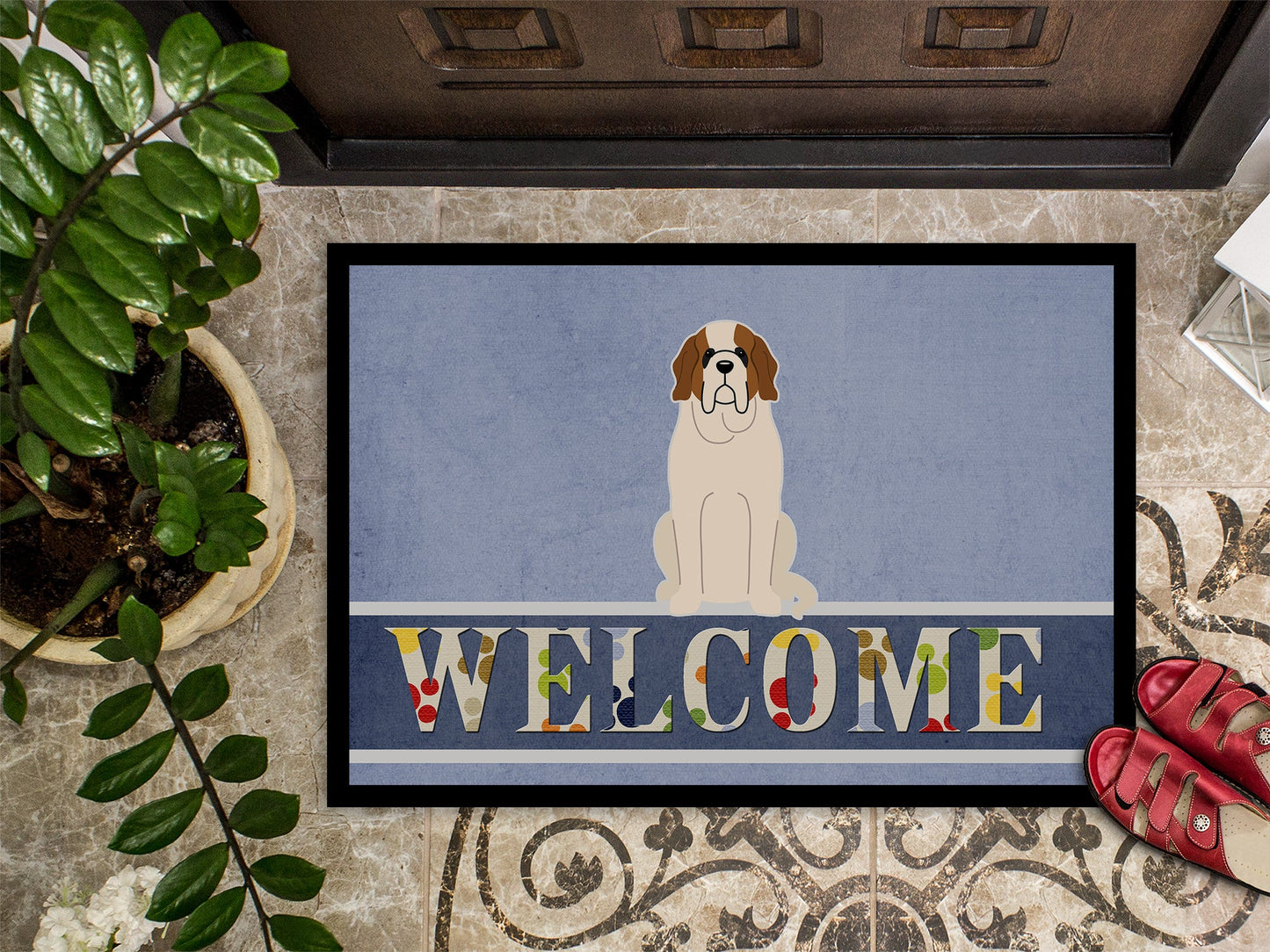 Saint Bernard Welcome Indoor or Outdoor Mat 18x27 BB5616MAT by Caroline's Treasures