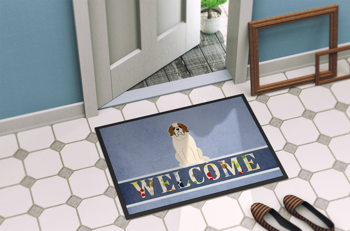 Saint Bernard Welcome Indoor or Outdoor Mat 18x27 BB5616MAT by Caroline's Treasures