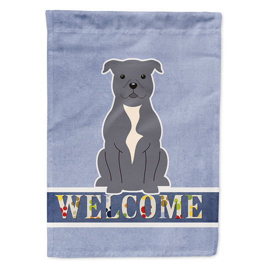 Staffordshire Bull Terrier Blue Welcome Flag Canvas House Size BB5627CHF by Caroline's Treasures