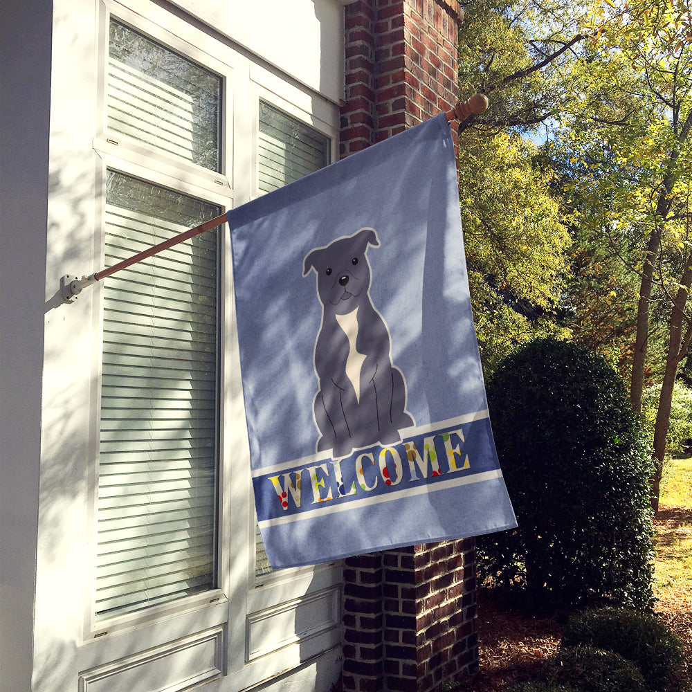 Staffordshire Bull Terrier Blue Welcome Flag Canvas House Size BB5627CHF by Caroline's Treasures