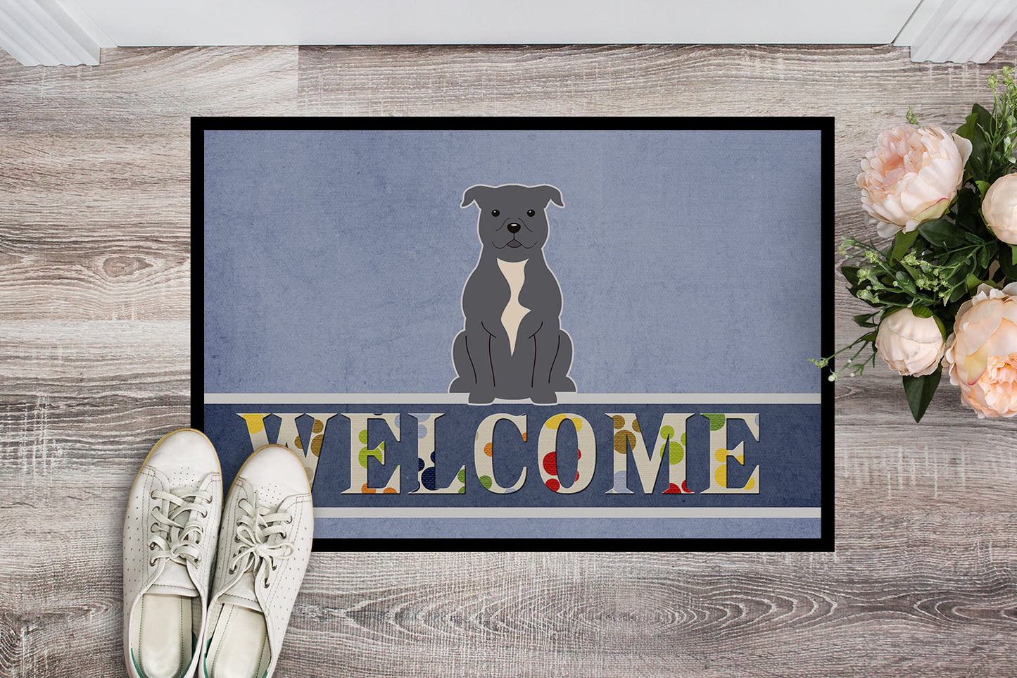 Staffordshire Bull Terrier Blue Welcome Indoor or Outdoor Mat 18x27 BB5627MAT by Caroline's Treasures