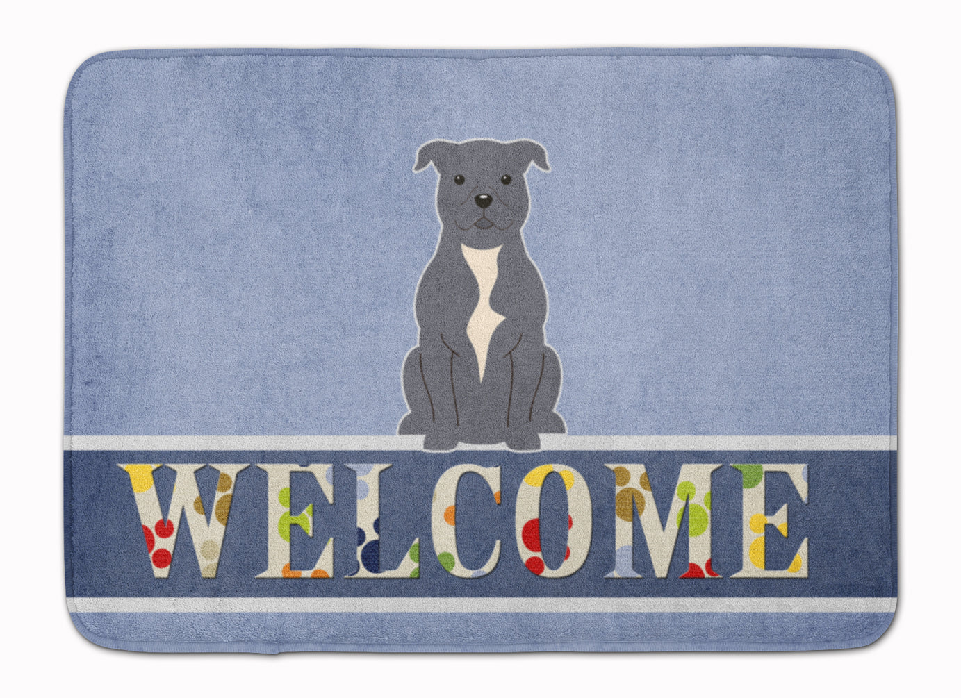 Staffordshire Bull Terrier Blue Welcome Machine Washable Memory Foam Mat BB5627RUG by Caroline's Treasures