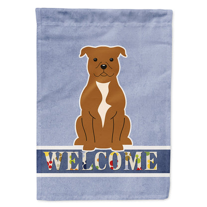 Staffordshire Bull Terrier Brown Welcome Flag Canvas House Size BB5628CHF by Caroline's Treasures