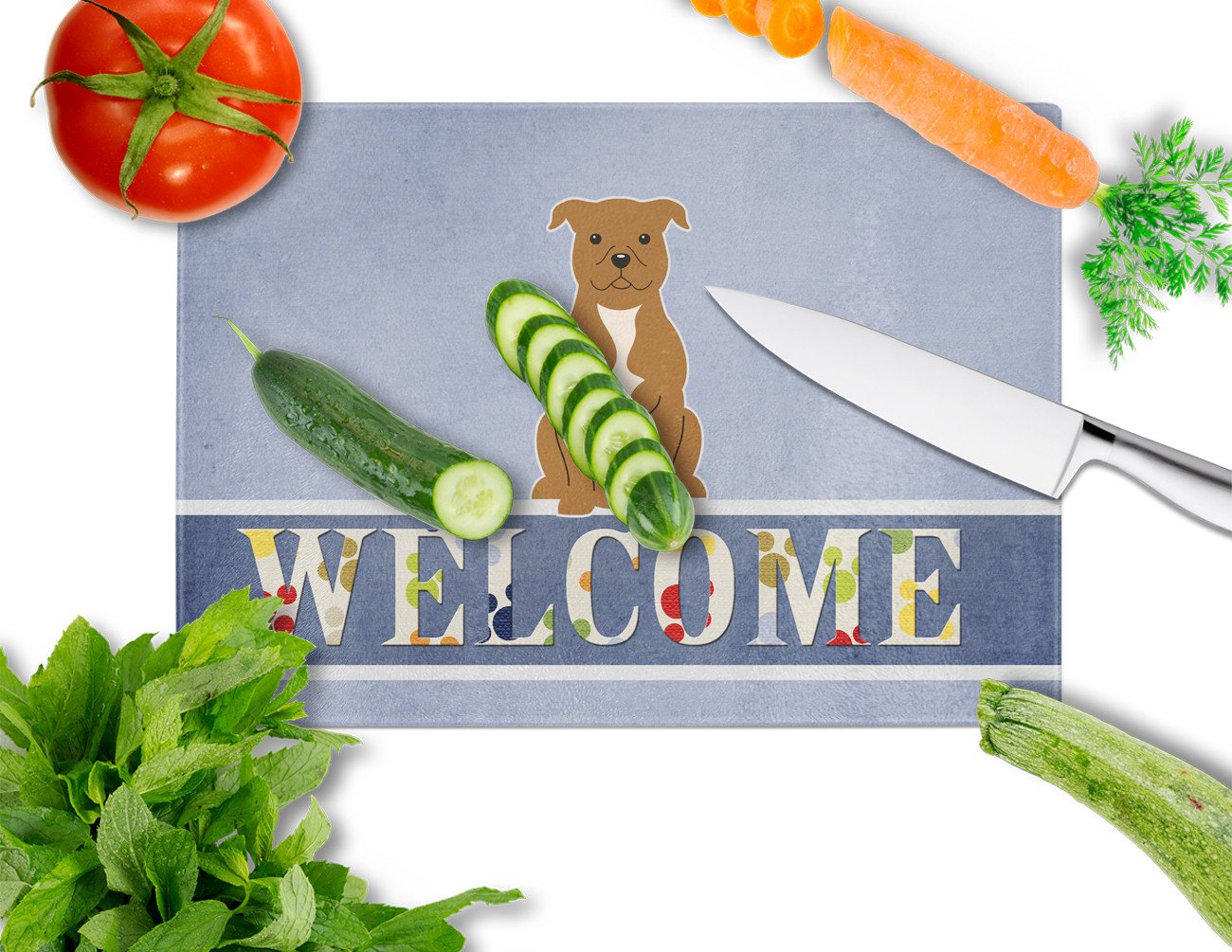 Staffordshire Bull Terrier Brown Welcome Glass Cutting Board Large BB5628LCB by Caroline's Treasures