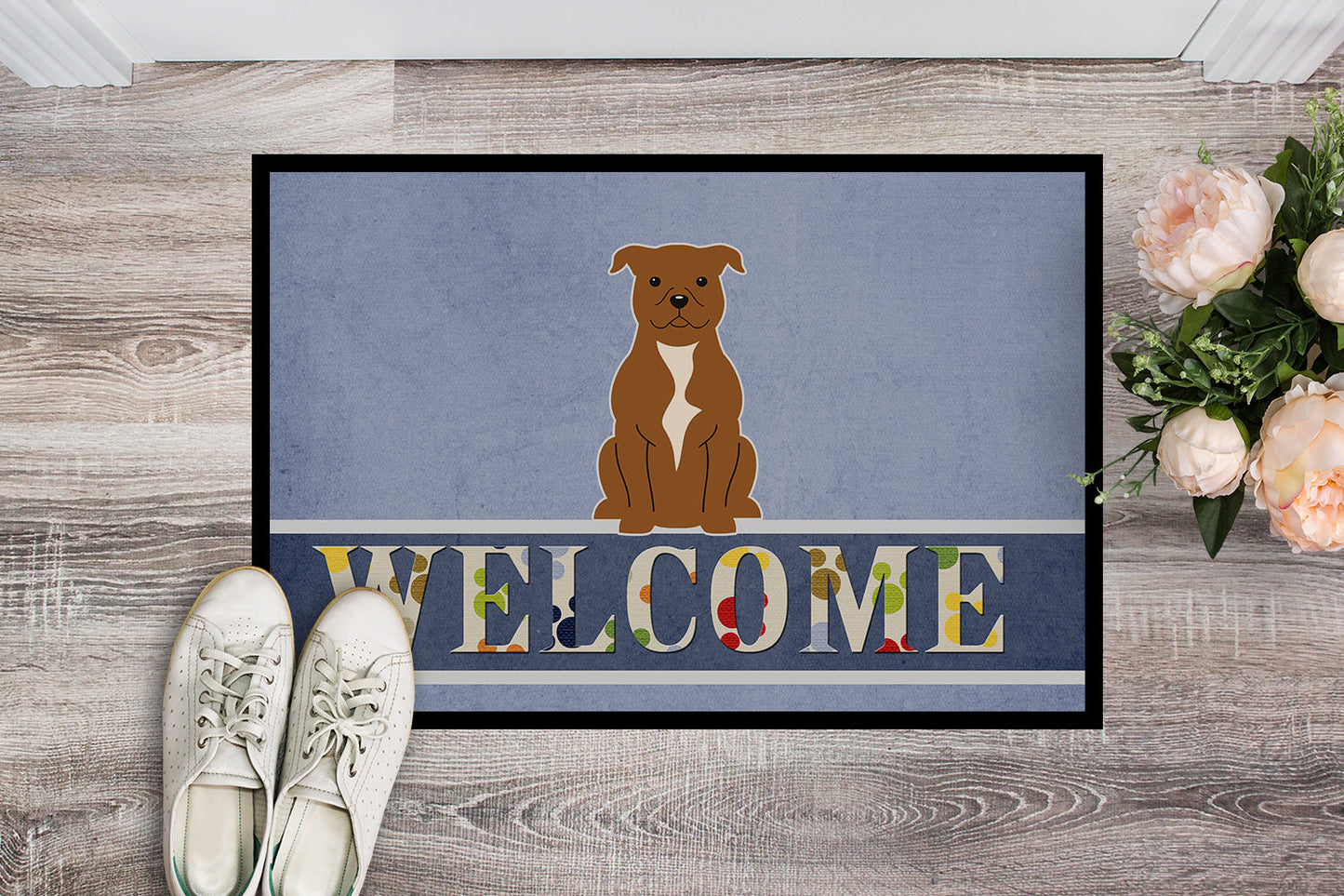 Staffordshire Bull Terrier Brown Welcome Indoor or Outdoor Mat 18x27 BB5628MAT by Caroline's Treasures