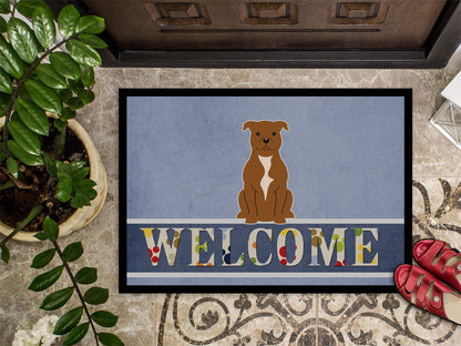 Staffordshire Bull Terrier Brown Welcome Indoor or Outdoor Mat 18x27 BB5628MAT by Caroline's Treasures