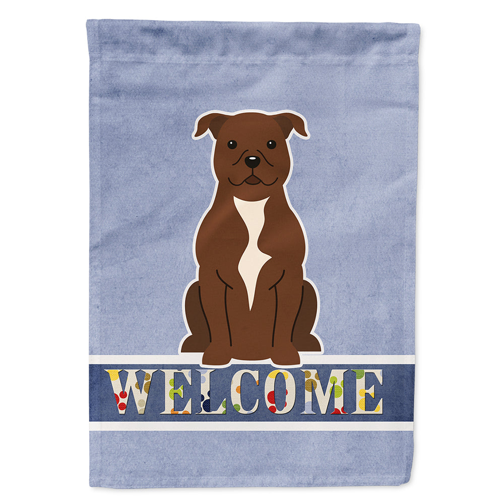 Staffordshire Bull Terrier Chocolate Welcome Flag Canvas House Size BB5629CHF by Caroline's Treasures